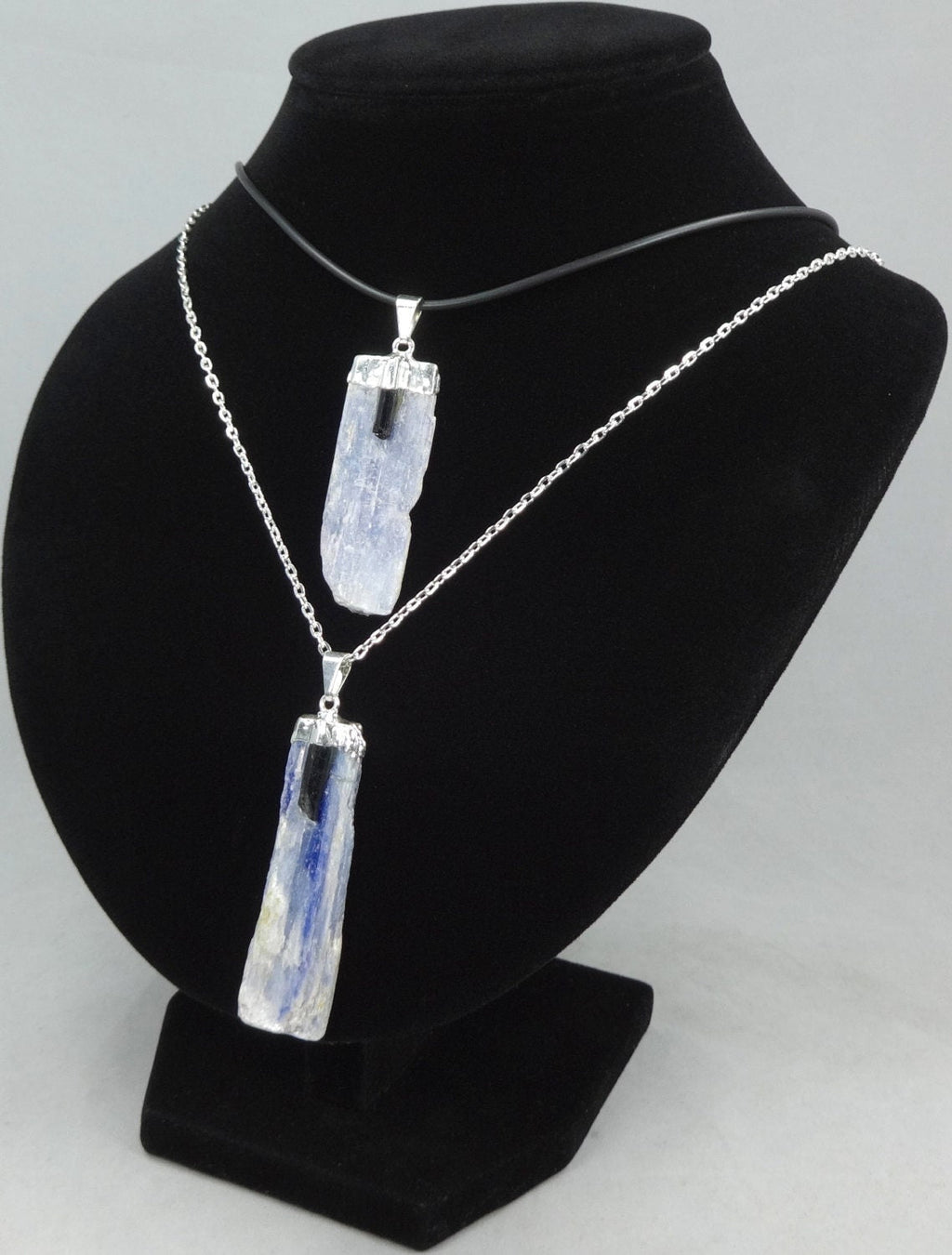 Blue Kyanite & Tourmaline Crystal Pendant (Silver Plated) Gemstone Jewelry Necklace Charm Supply Amazing Crystals