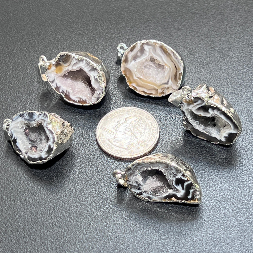 Oco Geode Druzy Crystal Pendant (Silver Plated Back) Amazing Crystals