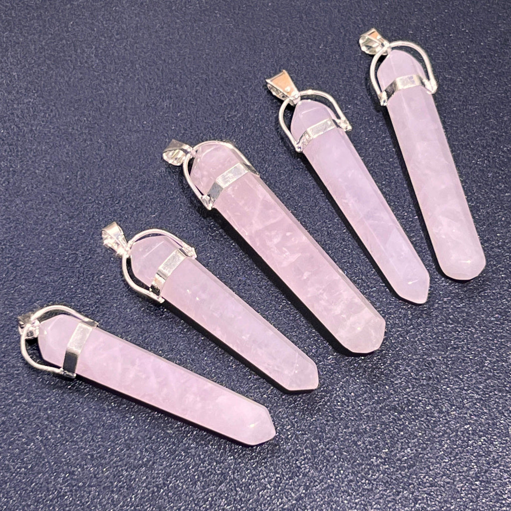 Pink Rose Quartz Crystal Point Pendant (Silver Plated) Long Thin Gemstone Necklace Amazing Crystals