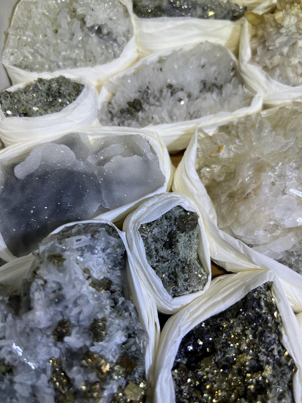 Bolivian Minerals Crystal Mixed Collection (Large 15x10 Inch Flat) Pyrite Sphalerite Galena Quartz Pink Mangano Calcite Amazing Crystals