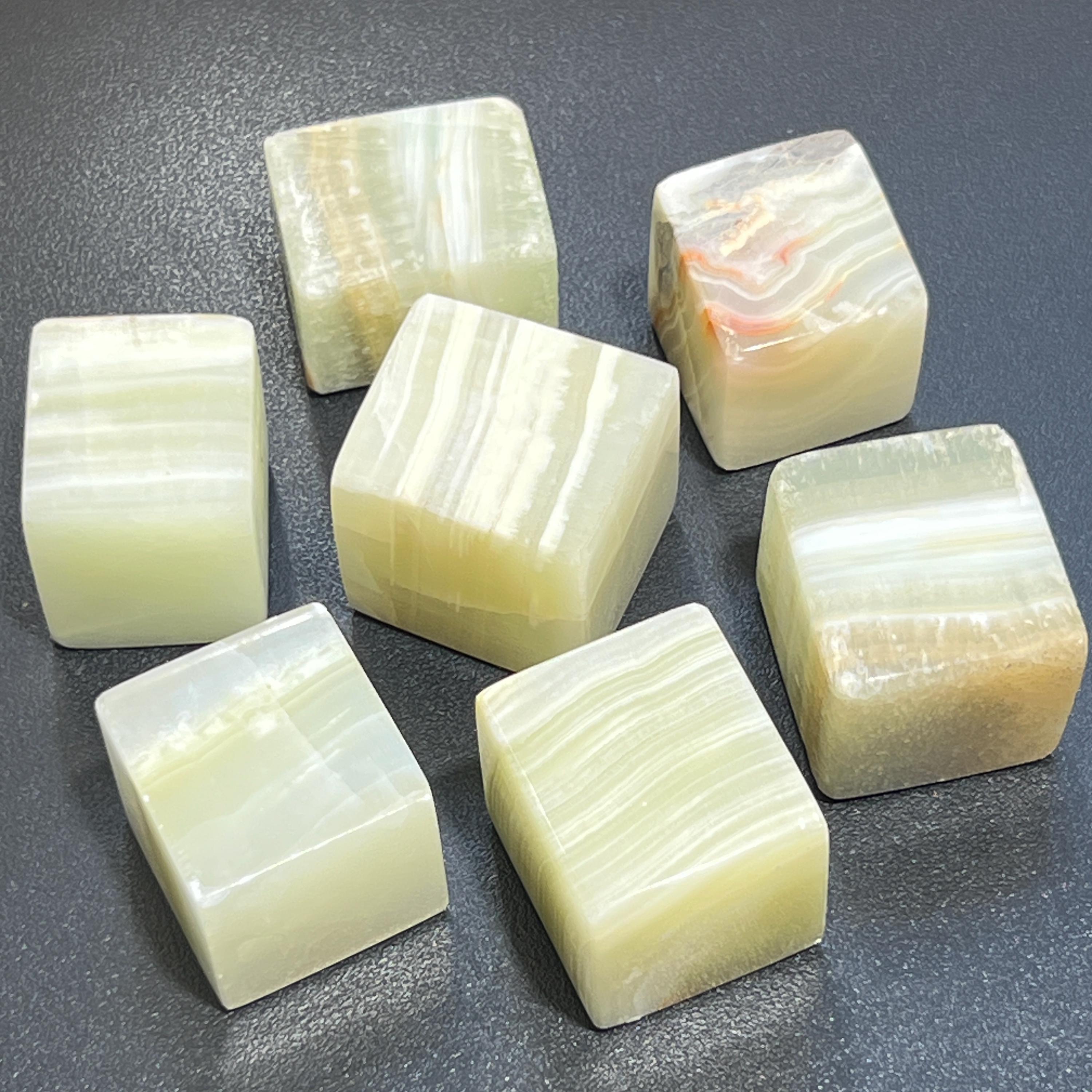 Green Banded Pistachio Calcite Crystal Cube Block Carving Amazing Crystals