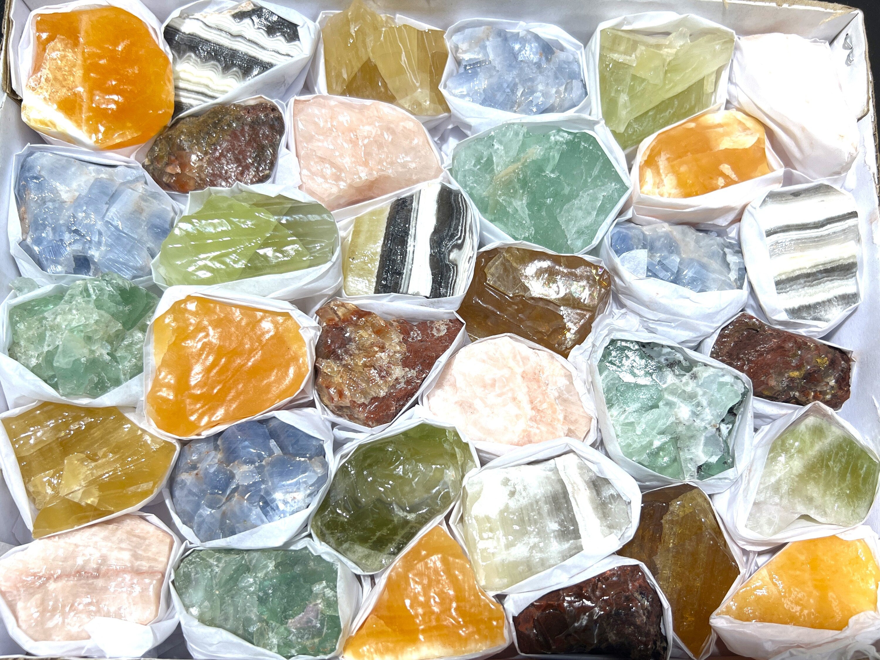 Assorted Calcite Colors & Fluorite Mixed Rough Raw Crystals Amazing Crystals