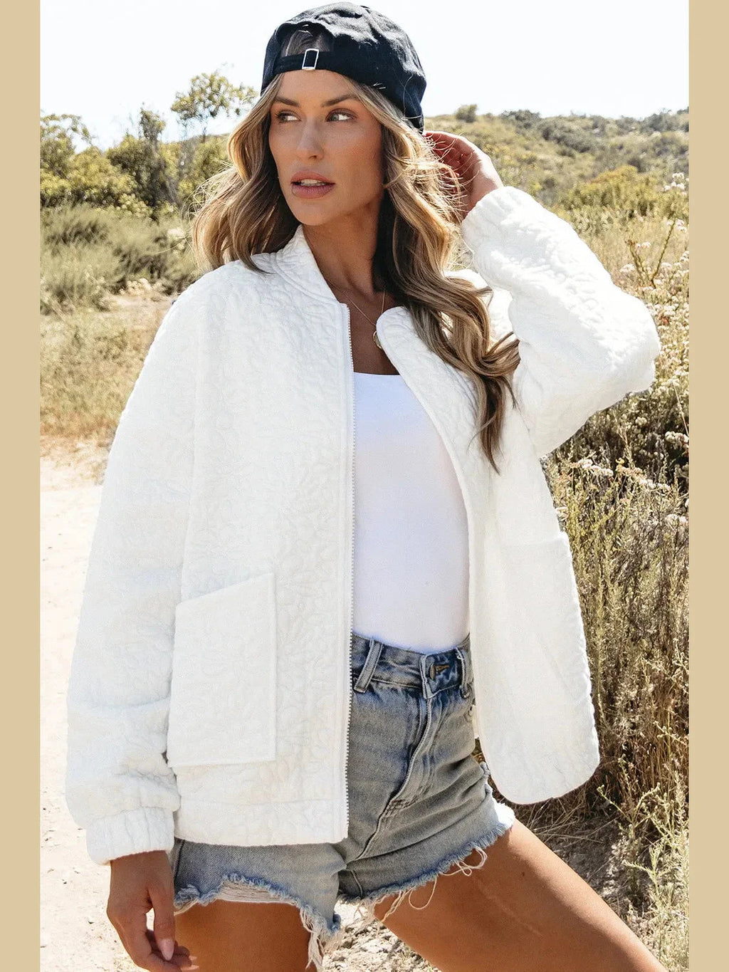 Baseball Collar Floral Quilted Jacket NicholesGifts