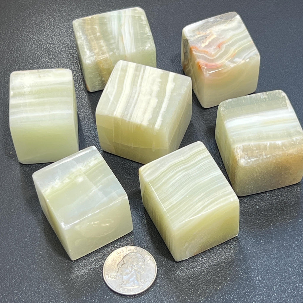 Green Banded Pistachio Calcite Crystal Cube Block Carving Wholesale Amazing Crystals