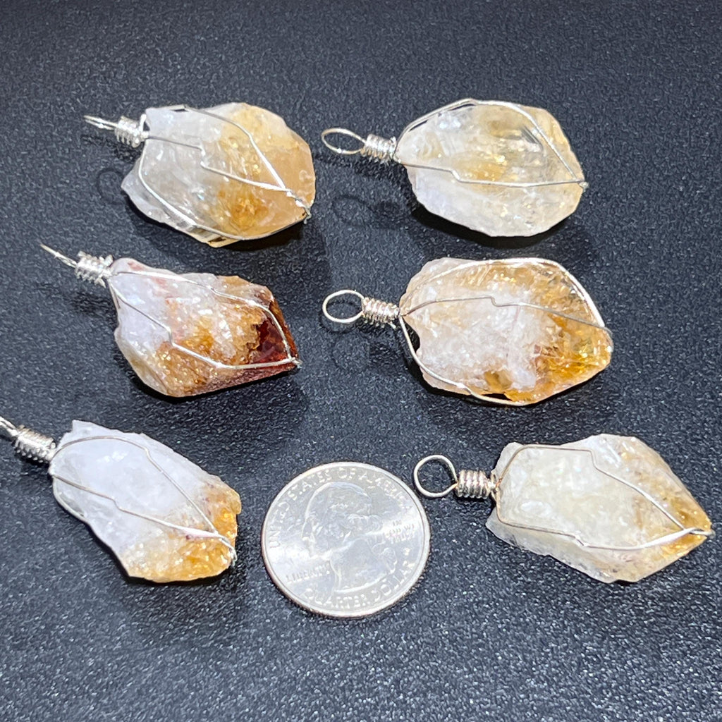 Raw Citrine Crystal Point Pendant (Silver Plated Wire Wrapped) Amazing Crystals