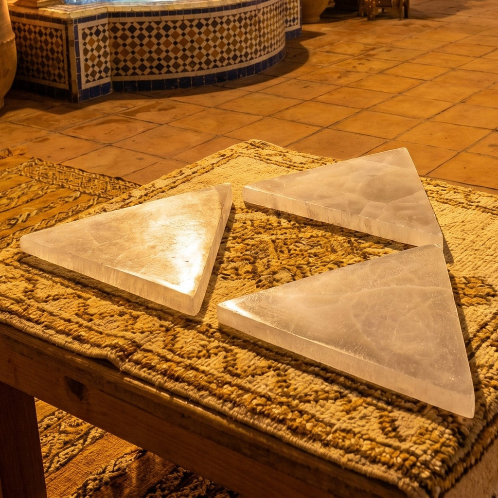 Selenite Satin Spar Crystal Triangle Plate Carving (6 inch) Amazing Crystals