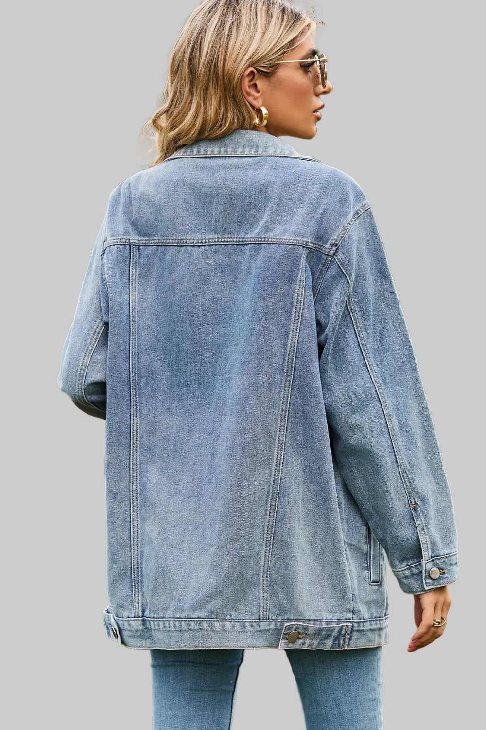 Women Buttoned Collared Neck Denim Jacket with Pockets NicholesGifts