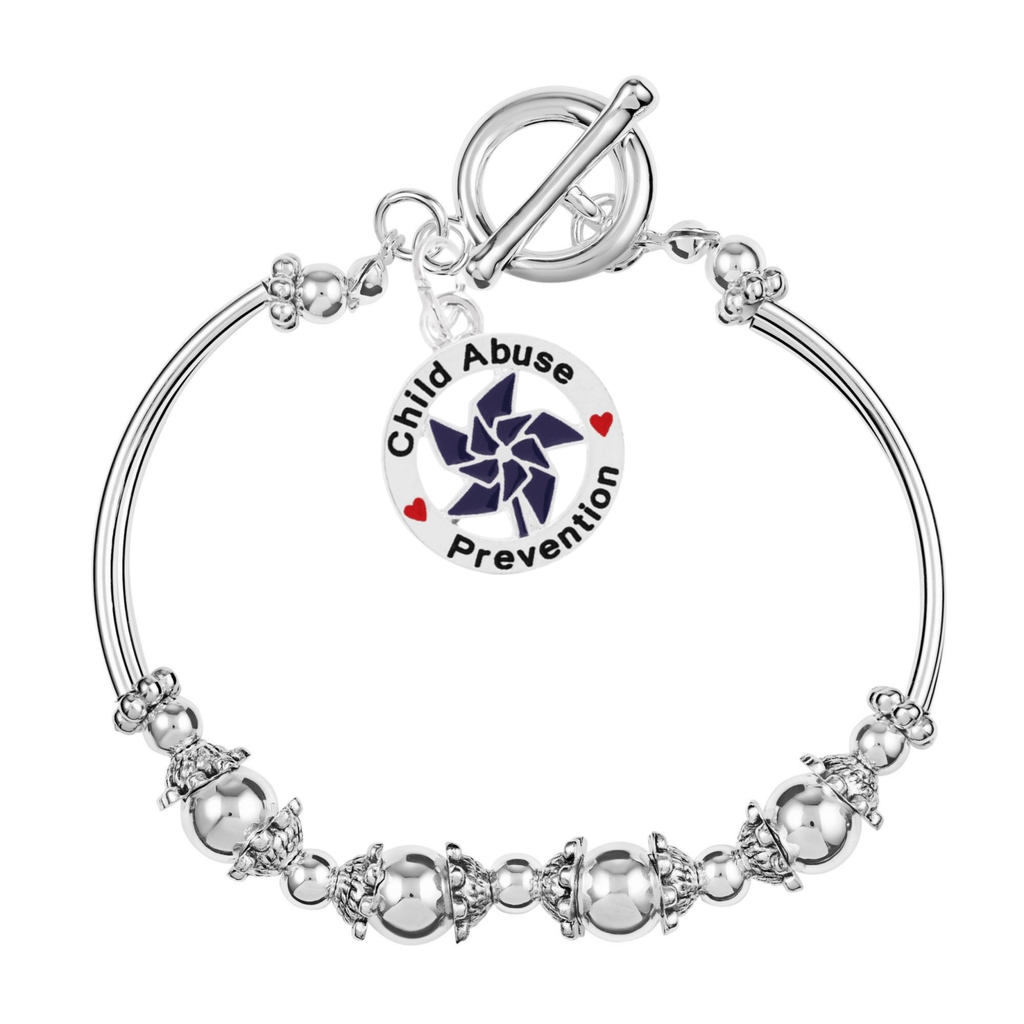 Dark Blue Pinwheel Charm Child Abuse Prevention Partial Beaded Bracelets The Awareness Company