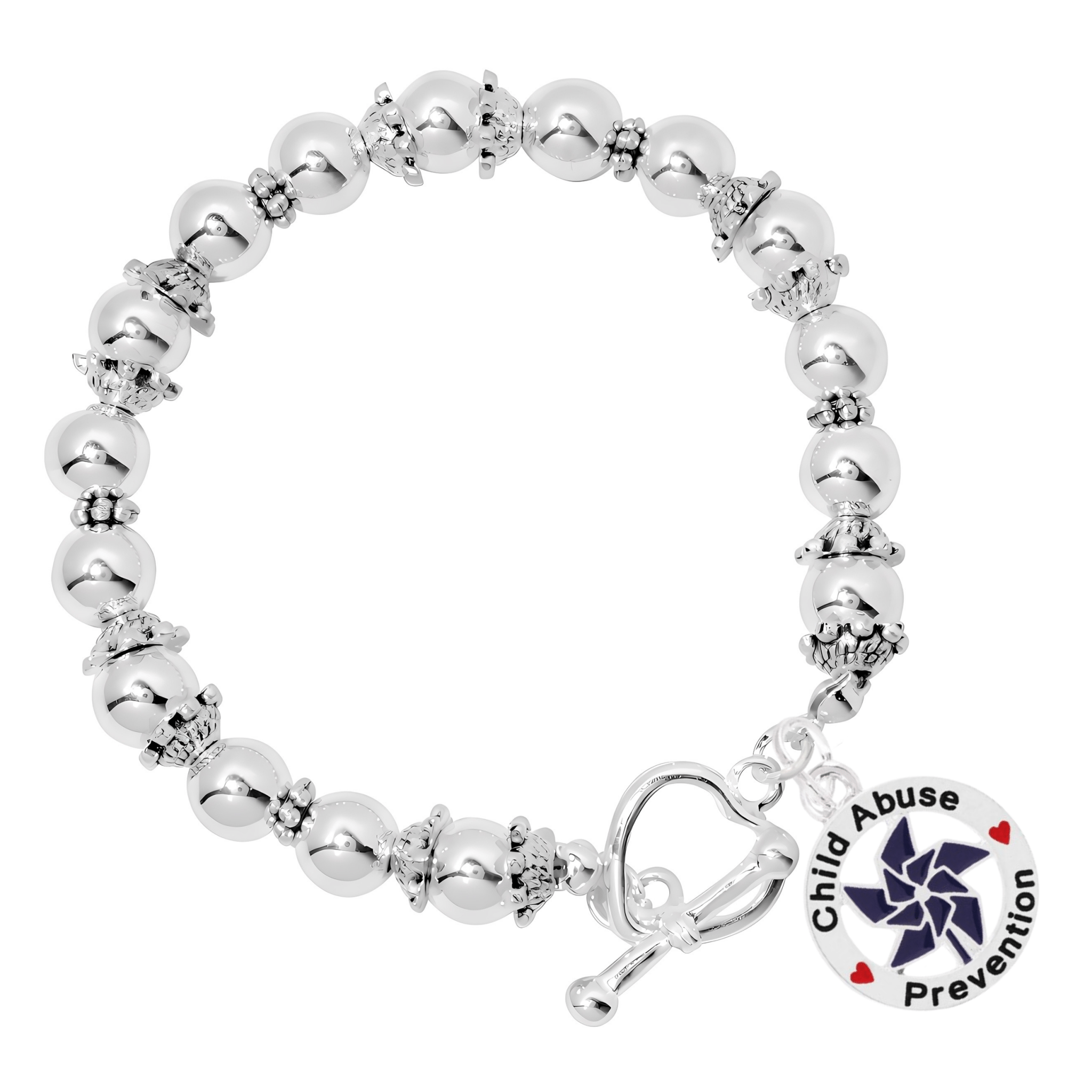 Dark Blue Pinwheel Charm Child Abuse Prevention Silver Beaded Bracelets The Awareness Company