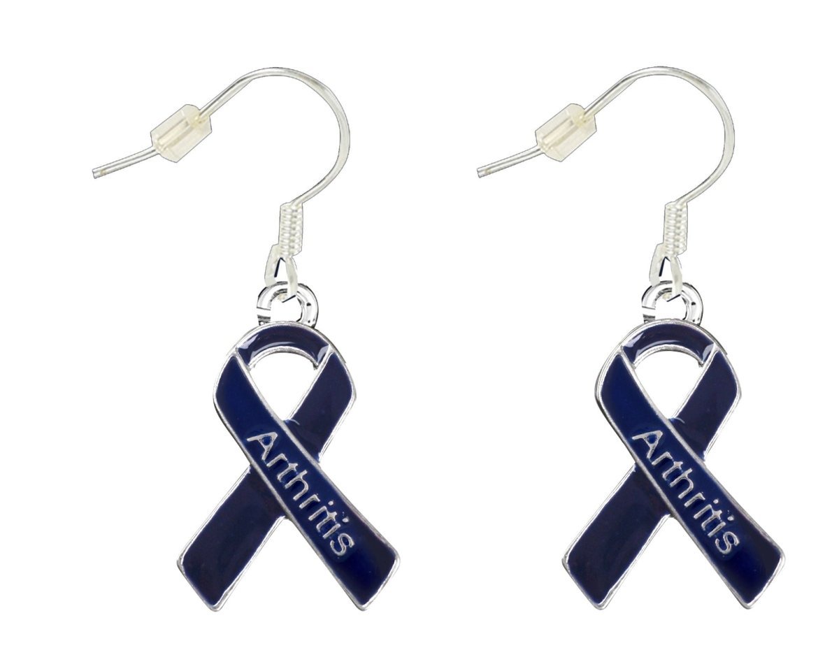 Dark Blue Ribbon Arthritis Awareness Hanging Earrings The Awareness Company