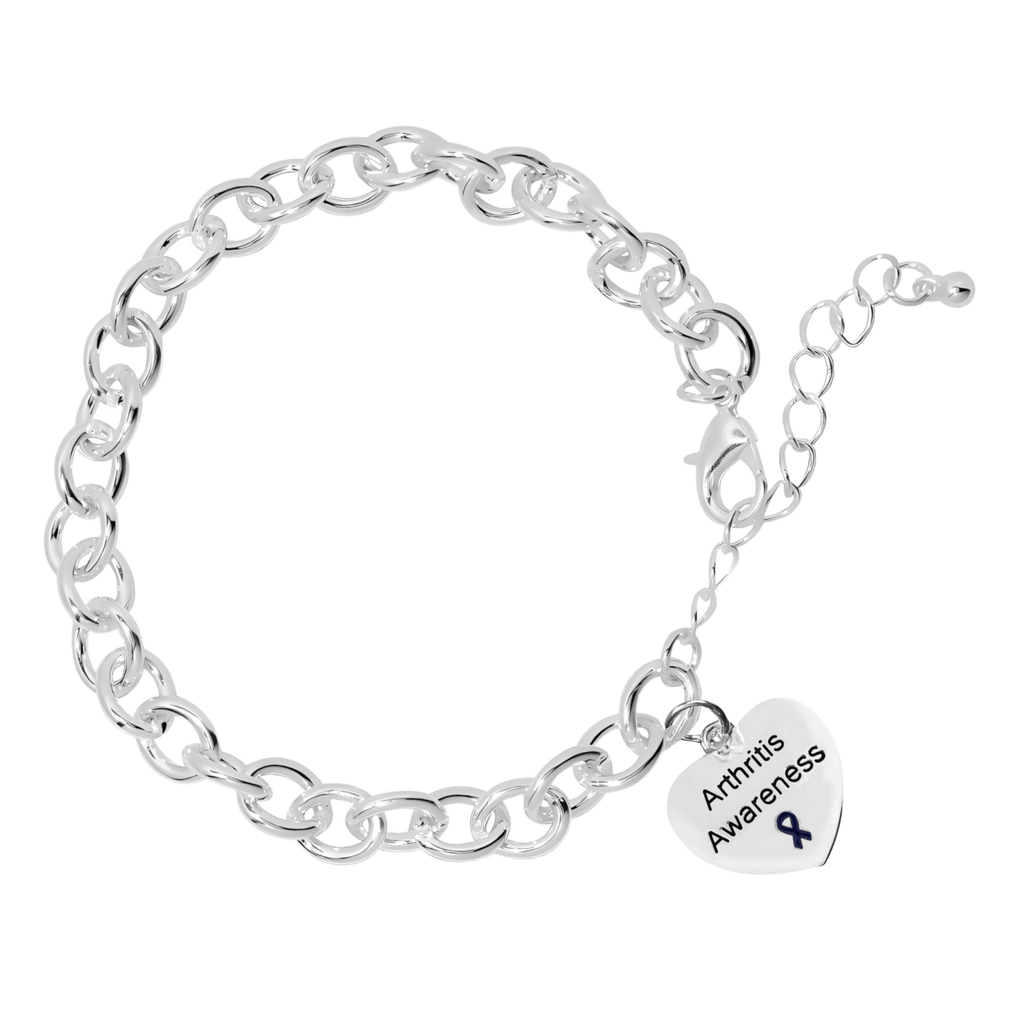 Dark Blue Ribbon Arthritis Awareness Heart Charm Link Style Chunky Bracelets The Awareness Company