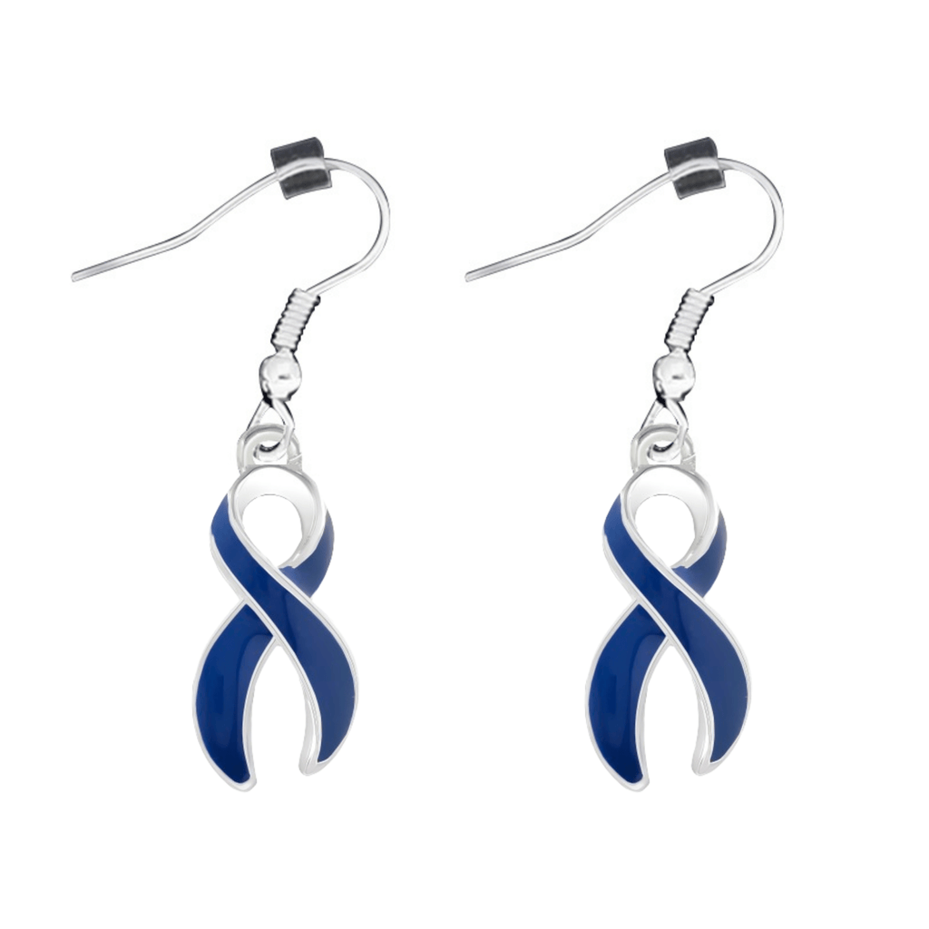 Dark Blue Ribbon Awareness Hanging Earrings The Awareness Company