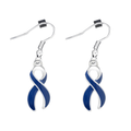 Dark Blue Ribbon Awareness Hanging Earrings The Awareness Company