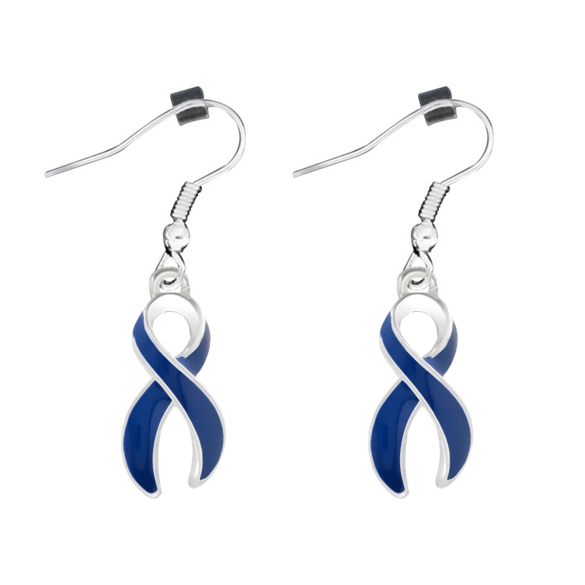 Dark Blue Ribbon Awareness Hanging Earrings The Awareness Company