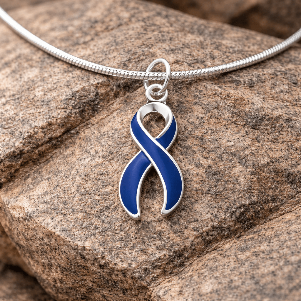 Dark Blue Ribbon Awareness Necklaces The Awareness Company