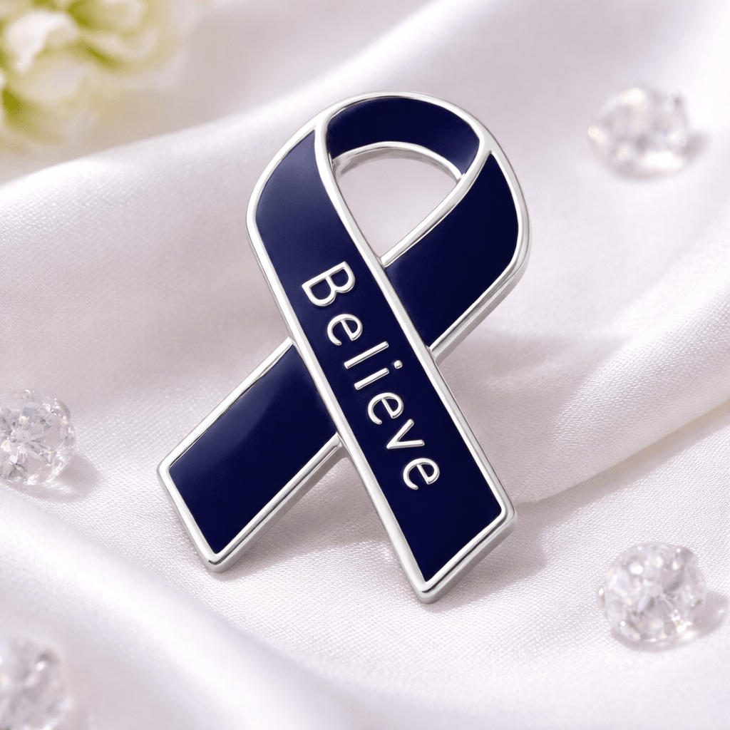 Dark Blue Ribbon Believe Pins The Awareness Company