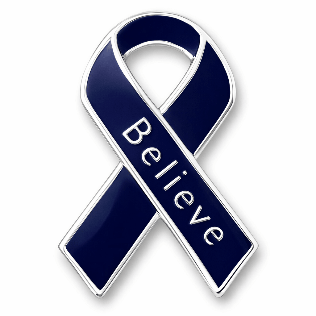 Dark Blue Ribbon Believe Pins The Awareness Company