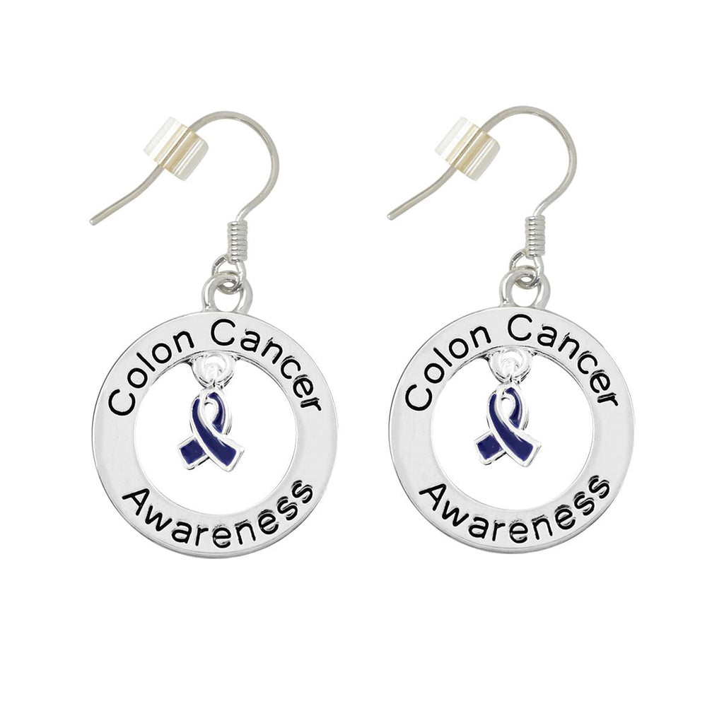 Dark Blue Ribbon Colon Cancer Awareness Hanging Earrings The Awareness Company