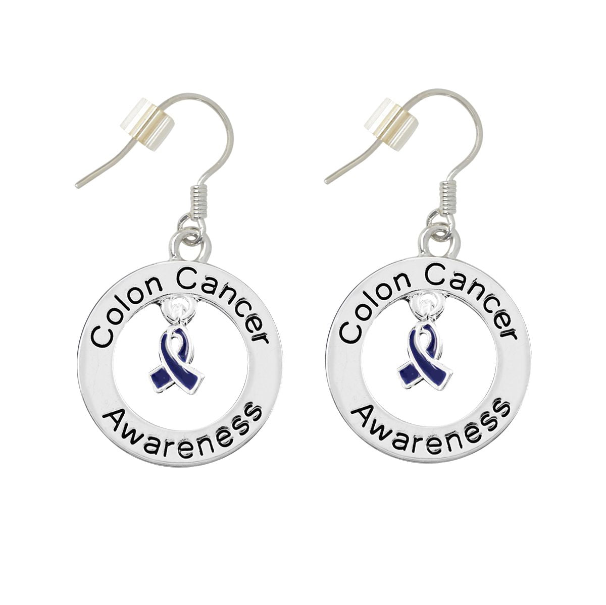 Dark Blue Ribbon Colon Cancer Awareness Hanging Earrings The Awareness Company