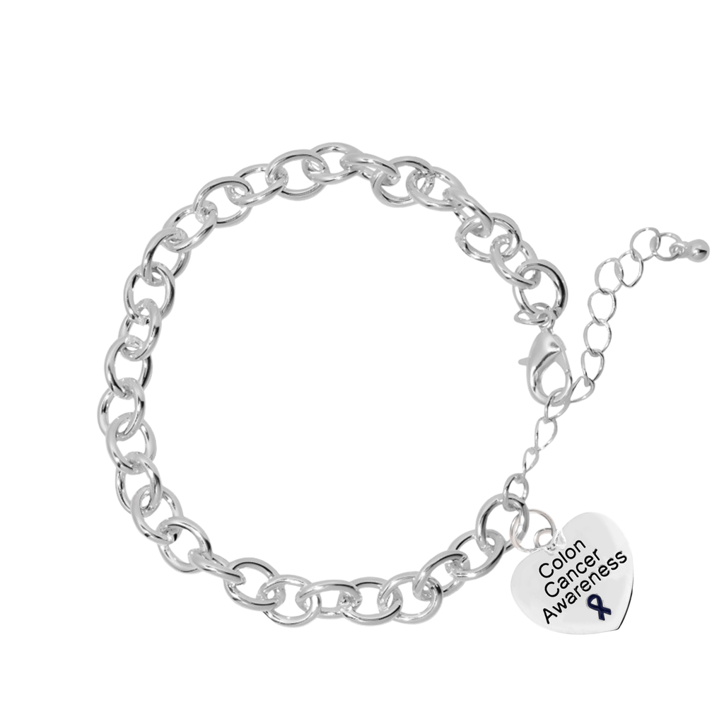 Dark Blue Ribbon Colon Cancer Awareness Heart Charm Chunky Bracelets The Awareness Company