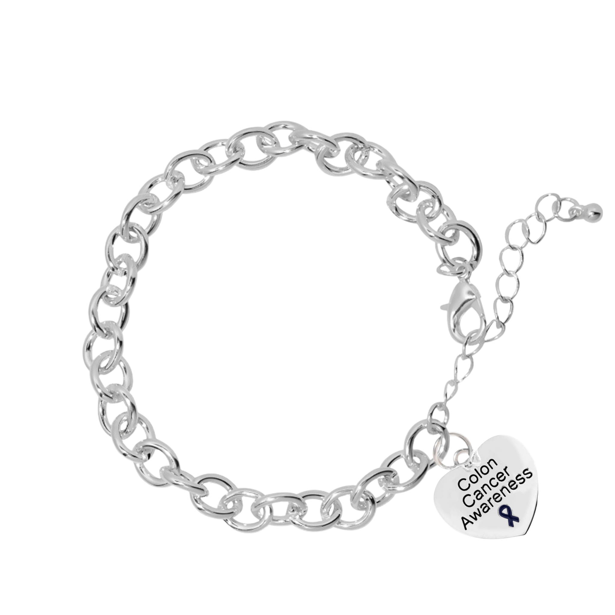 Dark Blue Ribbon Colon Cancer Awareness Heart Charm Chunky Bracelets The Awareness Company