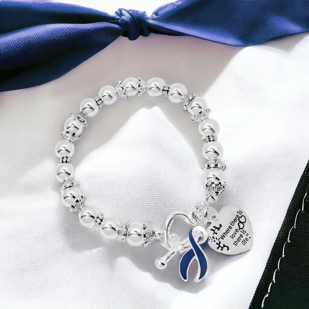 Dark Blue Ribbon Where There Is Love Blue Beaded Bracelets The Awareness Company