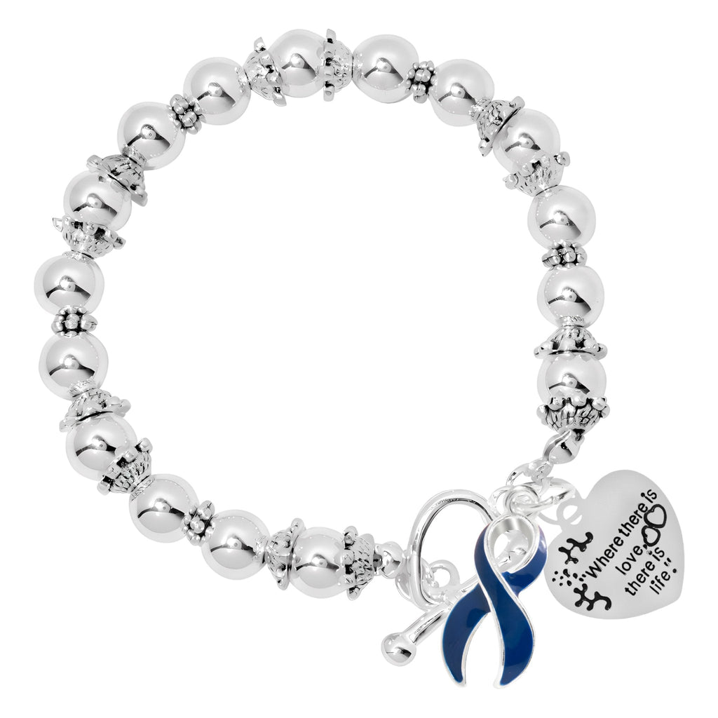 Dark Blue Ribbon Where There Is Love Blue Beaded Bracelets The Awareness Company