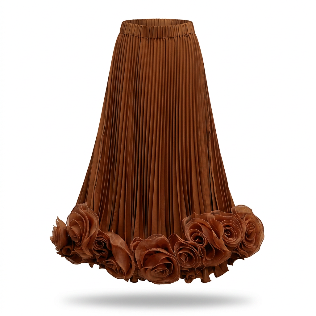 Radiant Pleated Floral Maxi Skirt Boho Brown