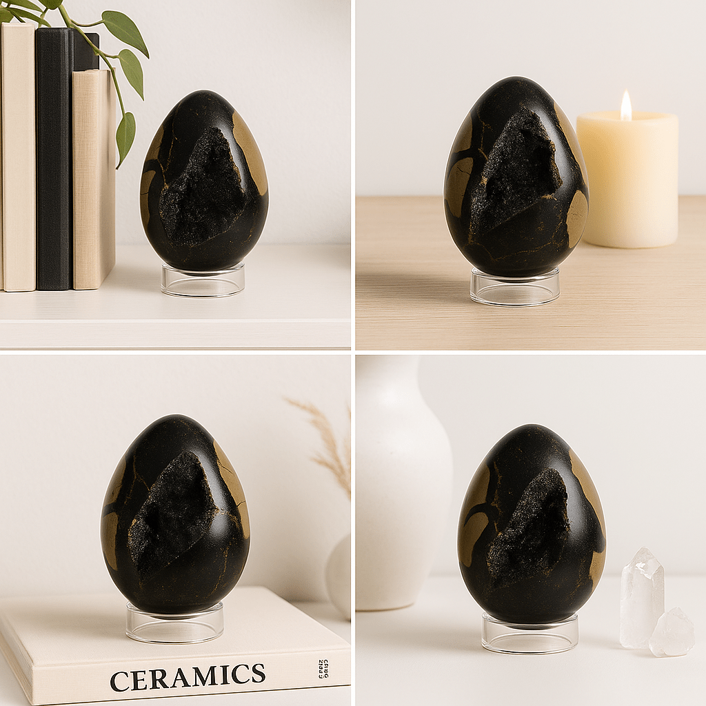 Dark Septarian Geode Egg – Hand-Selected Display Crystal with Druzy Interior KREATEUR MIAMI