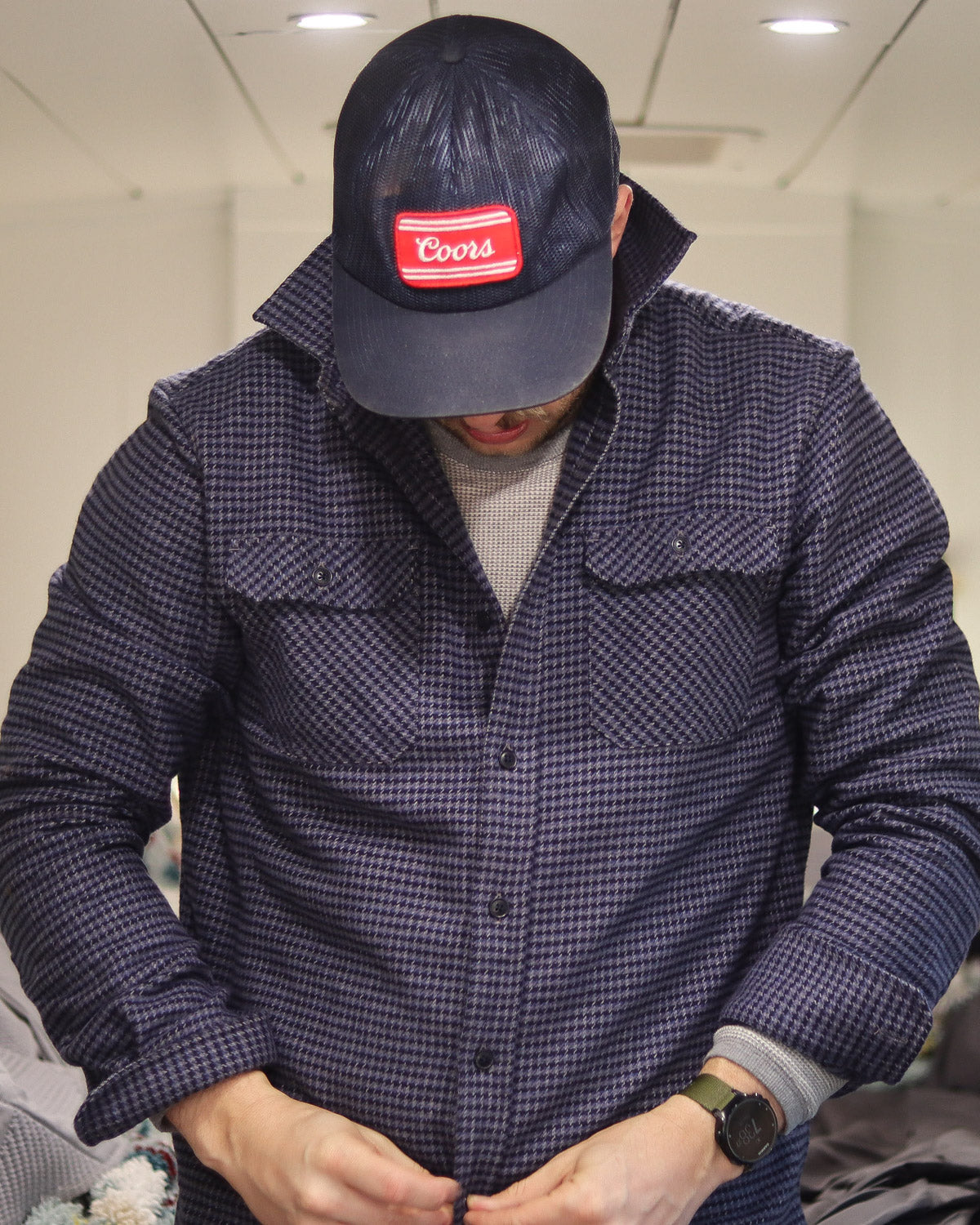 Grand Flannel, Dark Blue Mini Check MuskOx Flannels