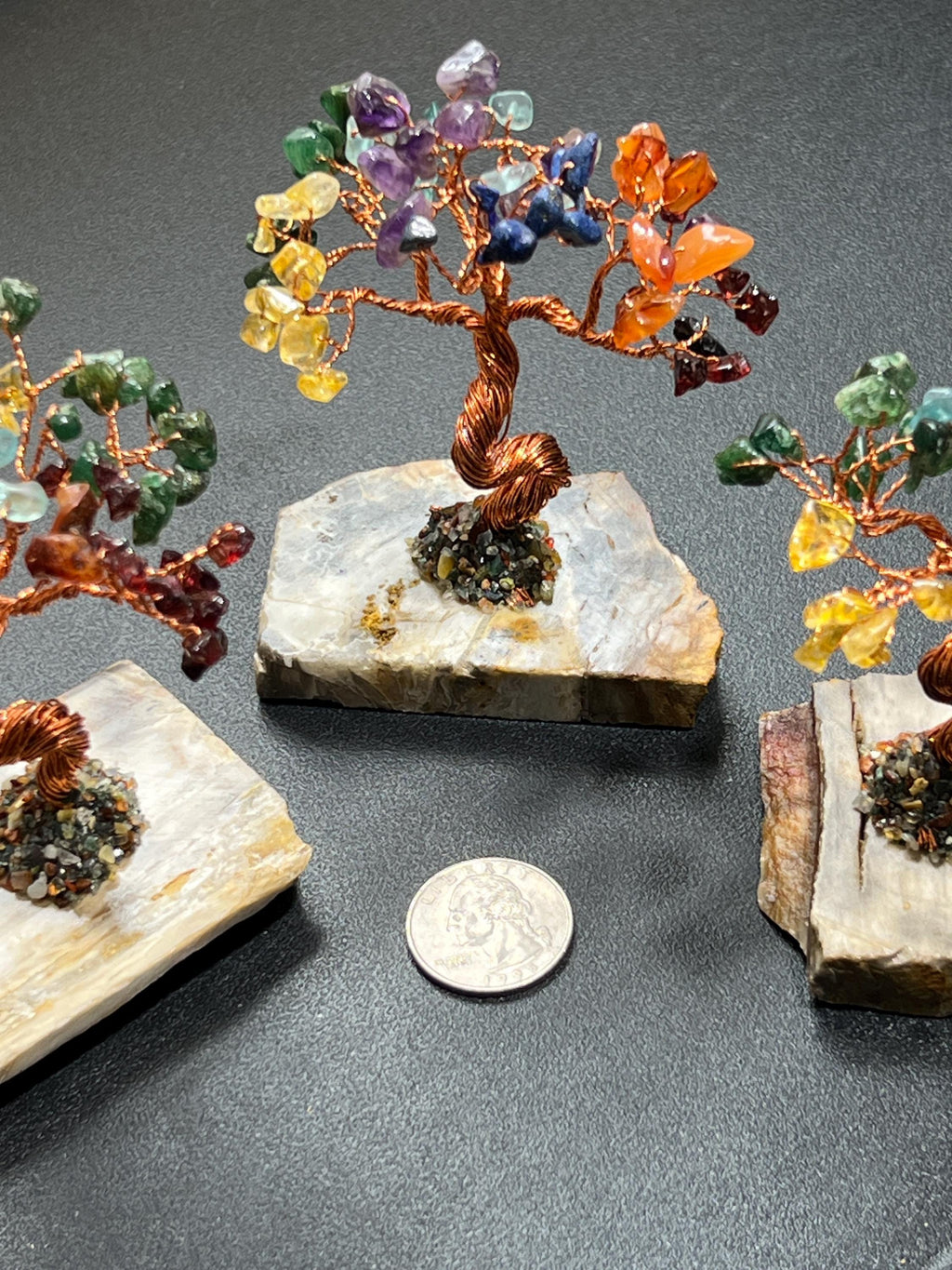 Gemstone Crystal Bonsai Tree (7-Stones)(Petrified Wood Base Carving) Wholesale Amazing Crystals