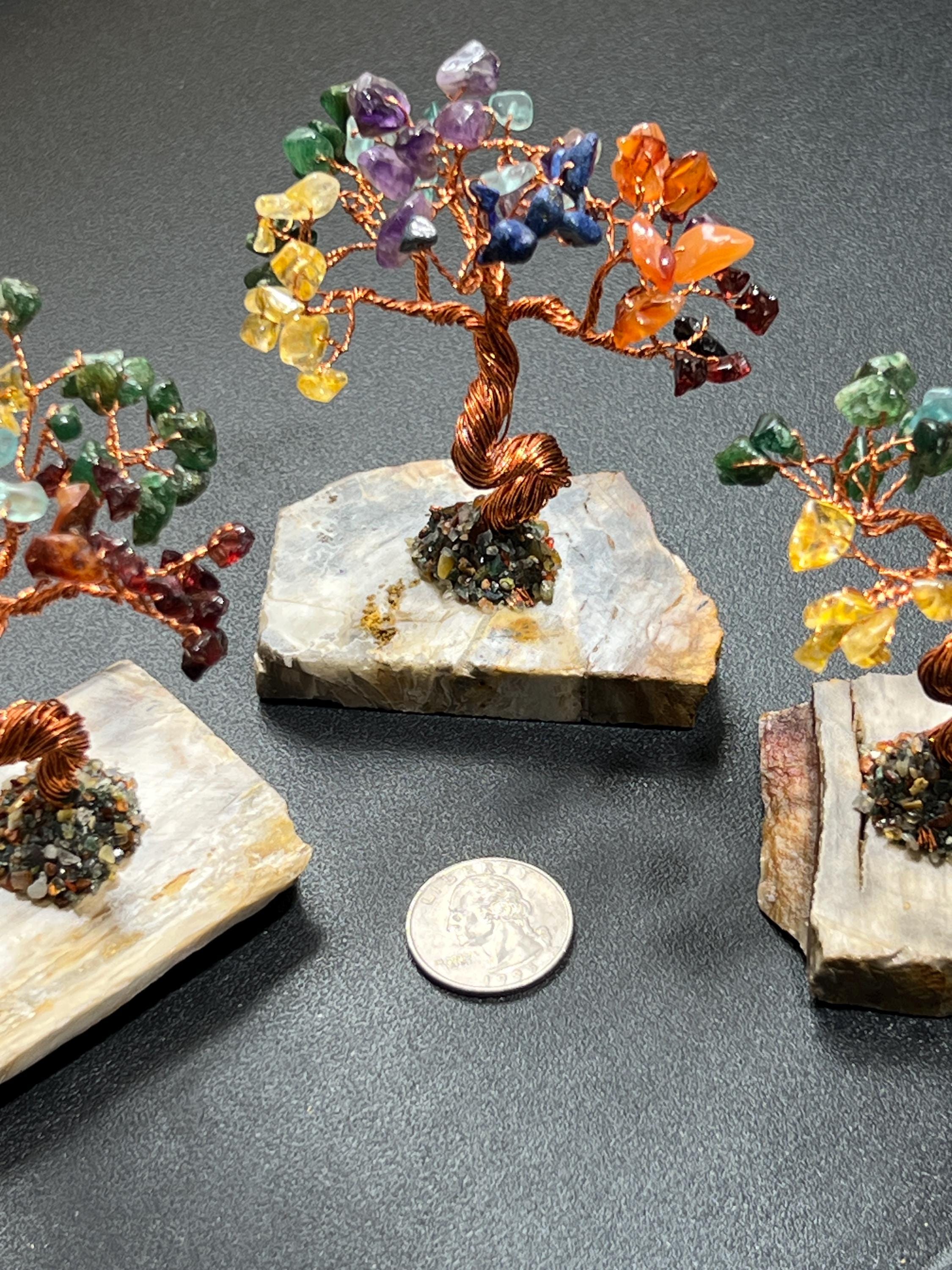 Gemstone Crystal Bonsai Tree (7-Stones)(Petrified Wood Base Carving) Wholesale Amazing Crystals