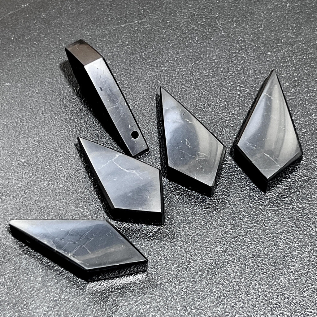 Black Shungite Diamond Crystal Point Drilled Hole Beads Pendant Amazing Crystals