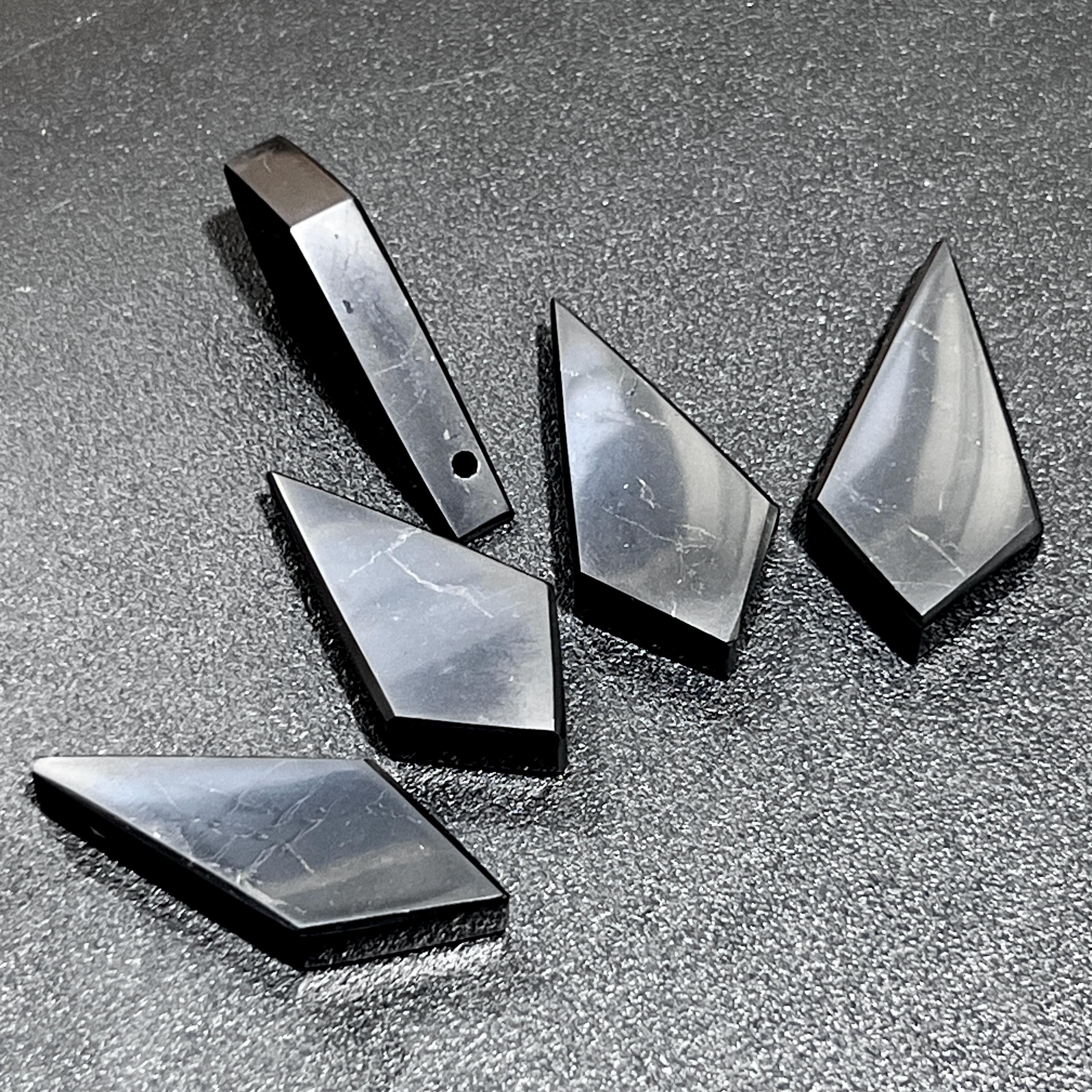 Black Shungite Diamond Crystal Point Drilled Hole Beads Pendant Amazing Crystals