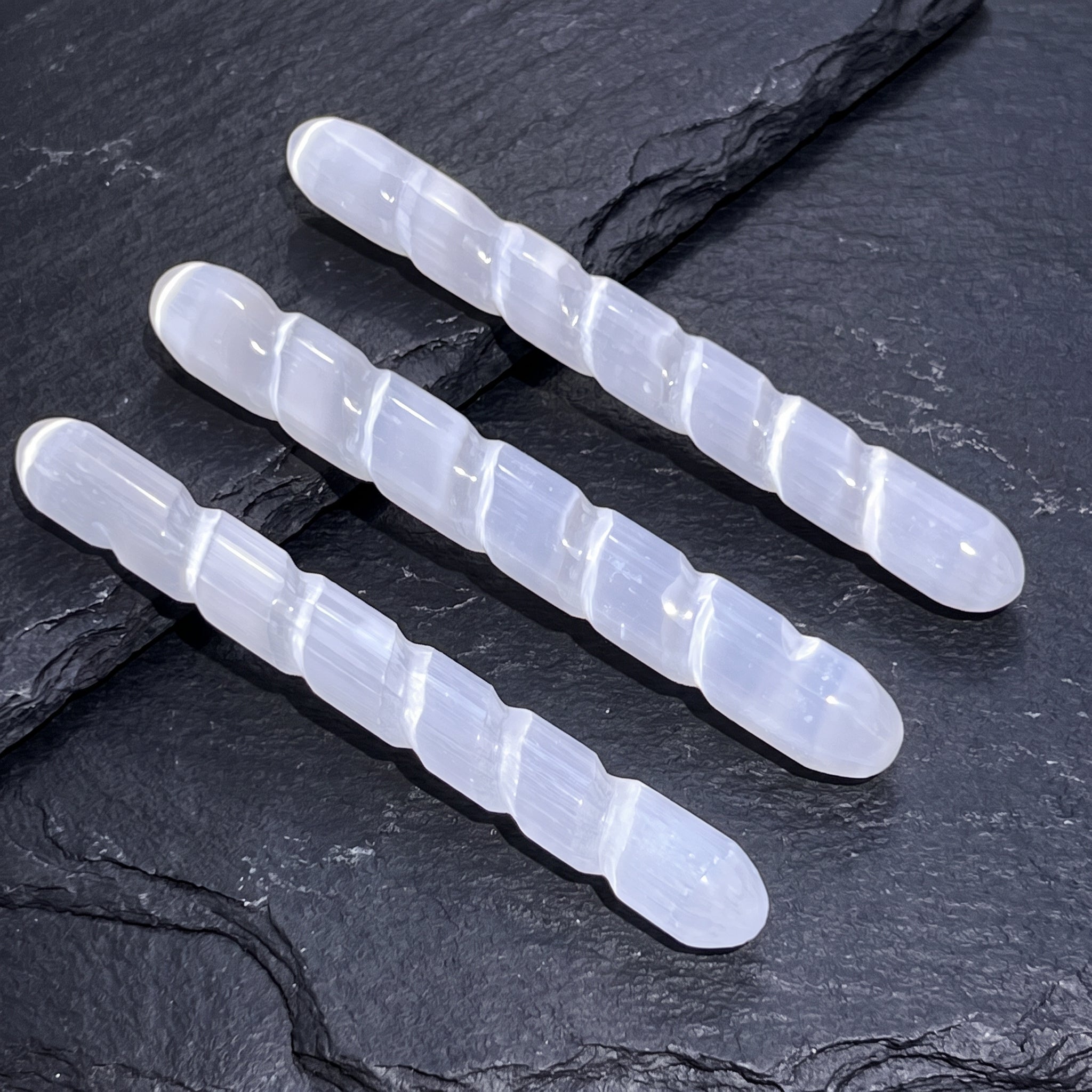 Selenite Satin Spar Crystal Spiral Wand Carving (5-6 Inches) Amazing Crystals