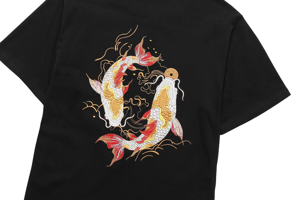 KH852 Golden Koi Fish Embroidery Tee Niepce