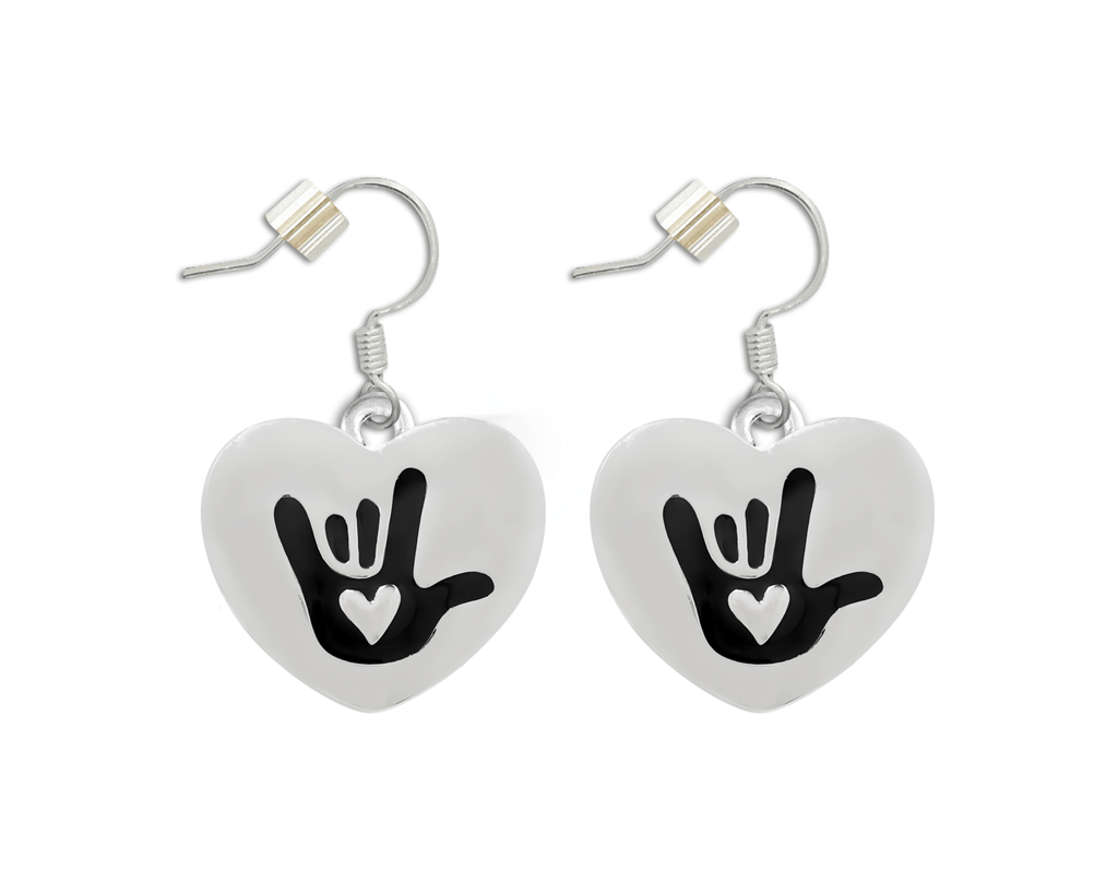 Deaf Awareness I Love You Sign Language Symbol Heart Charm Earrings The Awareness Company