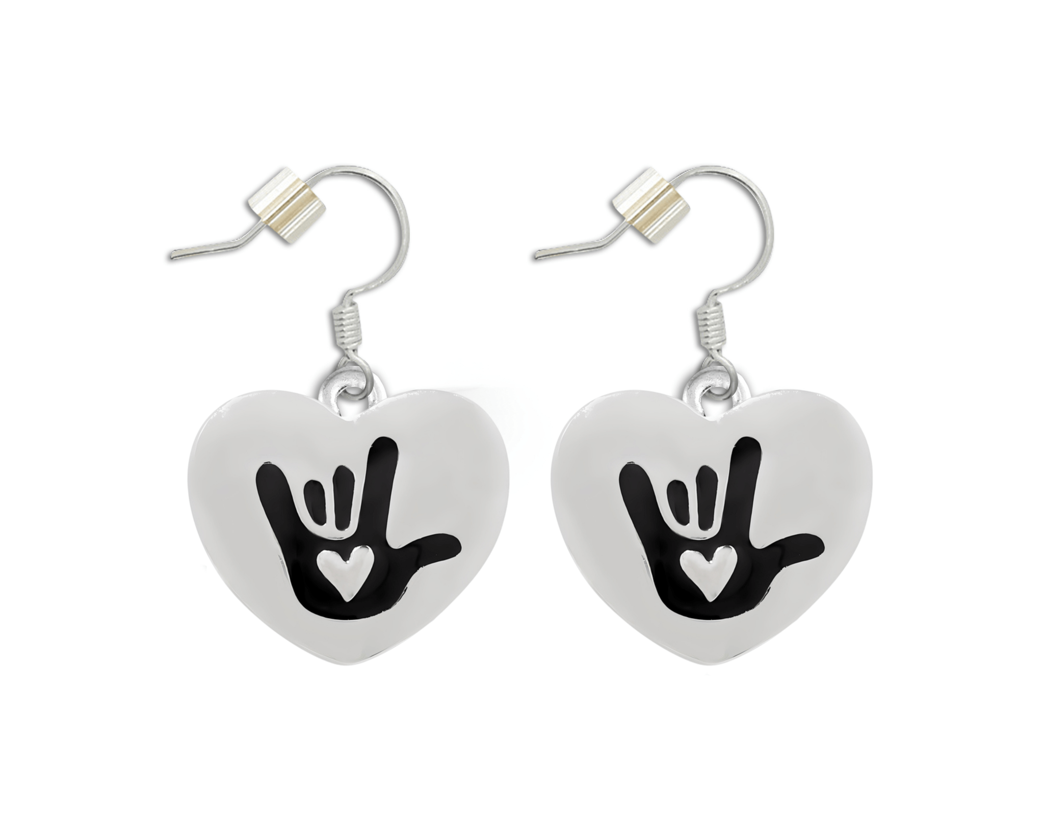 Deaf Awareness I Love You Sign Language Symbol Heart Charm Earrings The Awareness Company