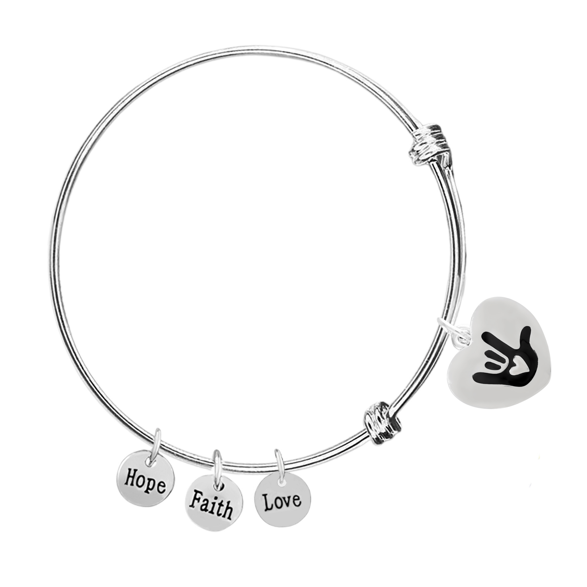 Deaf Awareness I Love You Sign Language Symbol Retractable Heart Charm Bracelets The Awareness Company