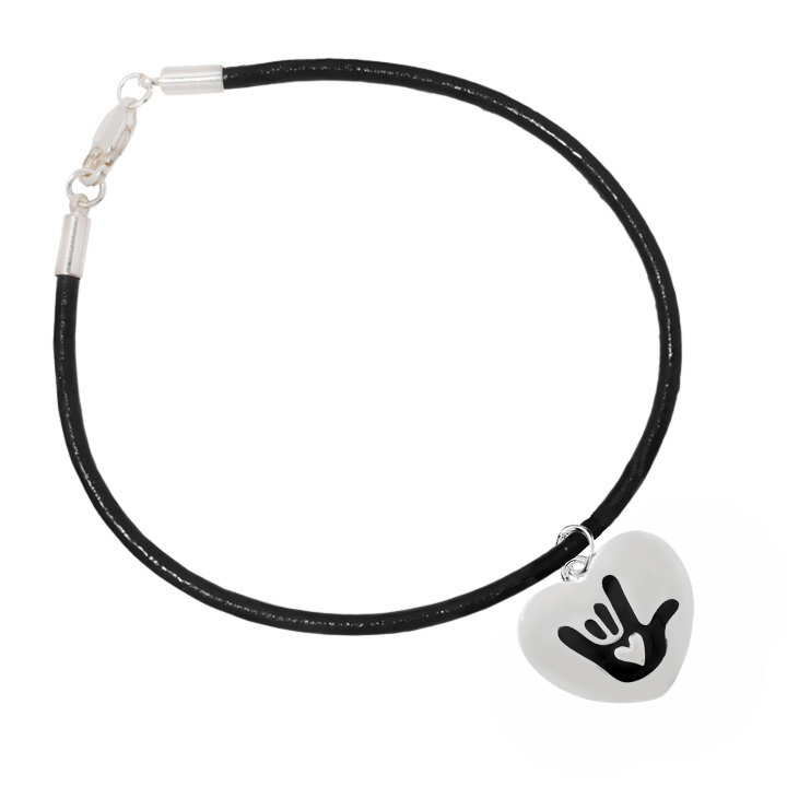 Deaf I Love You Sign Heart Charm Black Cord Bracelets The Awareness Company