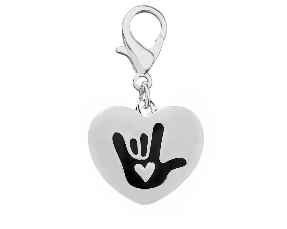 Deaf Sign language Sign for I Love You Heart Hanging Charms The Awareness Company