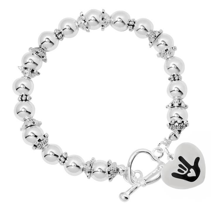 Deaf Symbol for I love You Hand Sign Beaded Charm Bracelets The Awareness Company