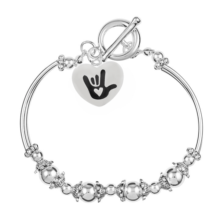 Deaf Symbol for I Love You Hand Sign Partial Beaded Bracelets The Awareness Company