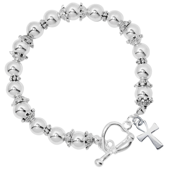Decorative Silver Cross Religious Charm Beaded Bracelets The Awareness Company