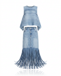 Wild Heart Denim Fringe Two-Piece Set Boho Brown