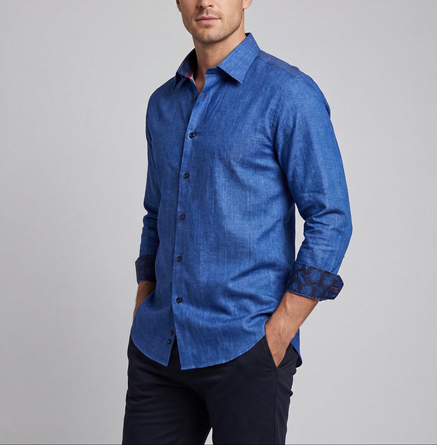 Charles ty  Button-Up  Shirt With Contrast Details // Blue // Contemporary Fit (Regular) - final sale LEVINAS® Official