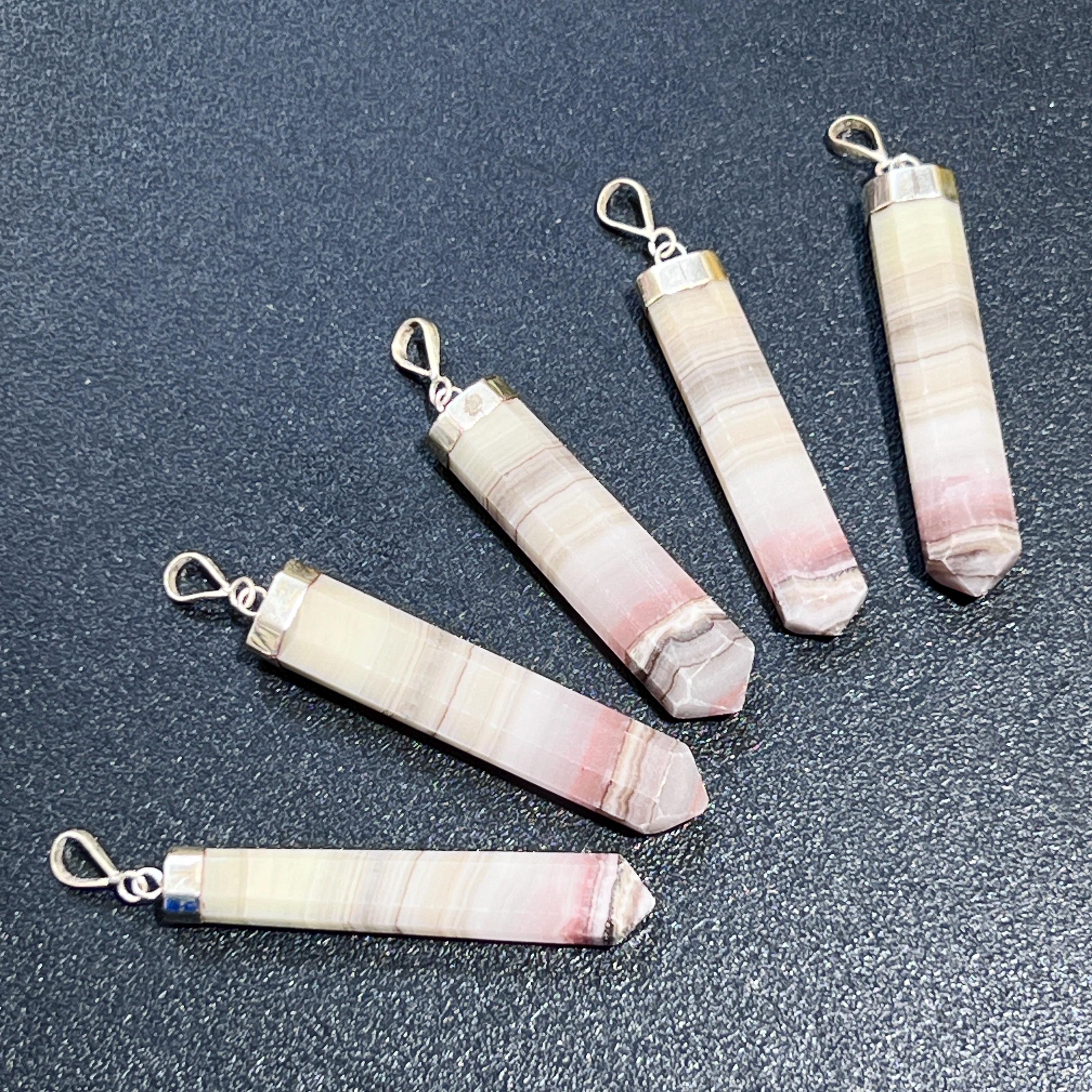 Pink Banded Calcite Crystal Point Pendant (925 Sterling Silver) Amazing Crystals