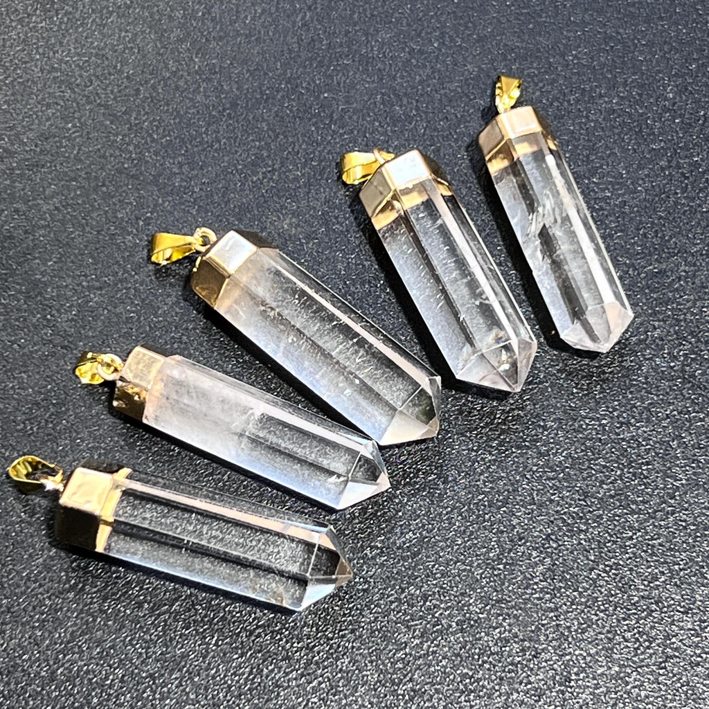Clear Quartz Crystal Faceted Point Pendant (Gold Plated) Amazing Crystals