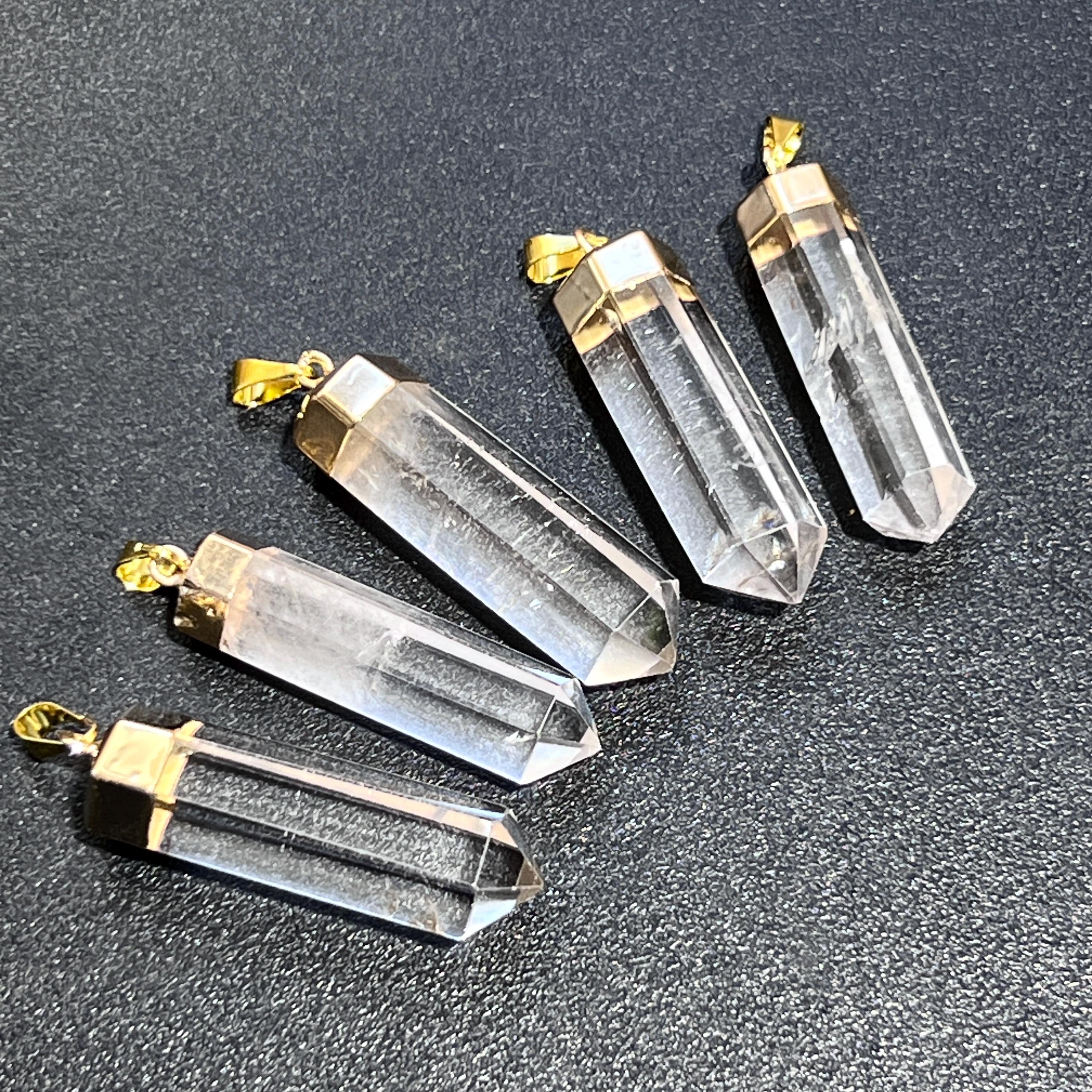 Clear Quartz Crystal Faceted Point Pendant (Gold Plated) Amazing Crystals