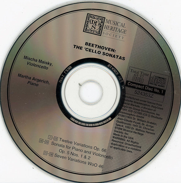 Ludwig van Beethoven - Mischa Maisky, Martha Arger - Die Cellosonaten (2xCD) | Near Mint (NM) Near Mint (NM) Love Vinyl Records